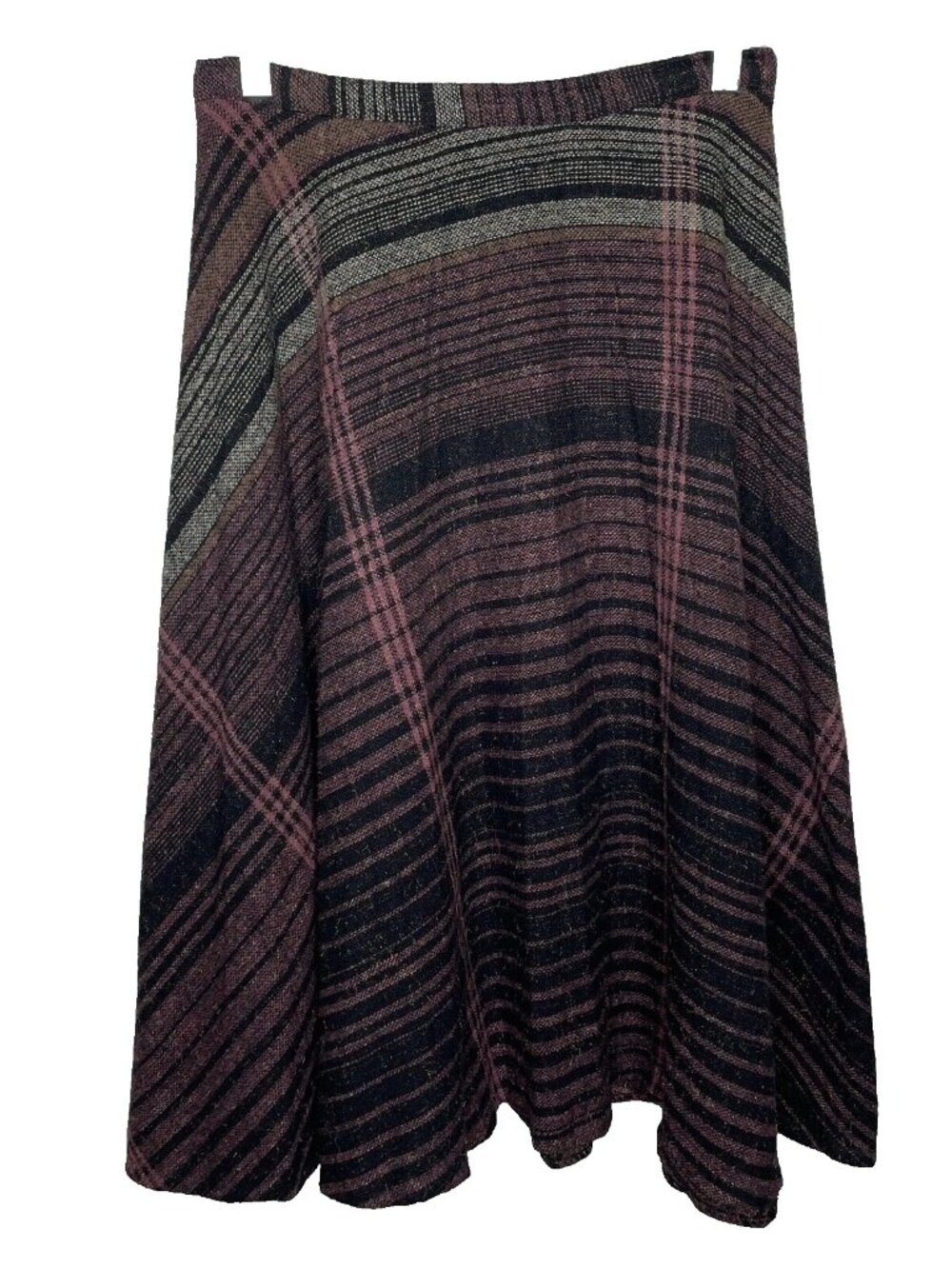 Vintage 60s Contempo California Wool Blend Midi Skirt Size 10 Purple Black Plaid